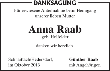 Traueranzeige von Anna Raab von Pegnitz-Zeitung